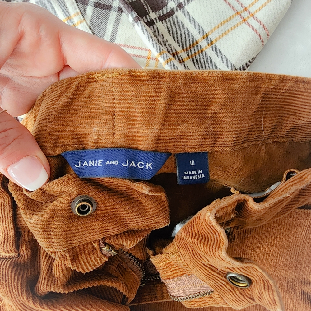 Boys Preppy Outfit Bundle Size 10: GAP Plaid Shirt, Janie & Jack Corduroy Pants - Picture 3 of 10
